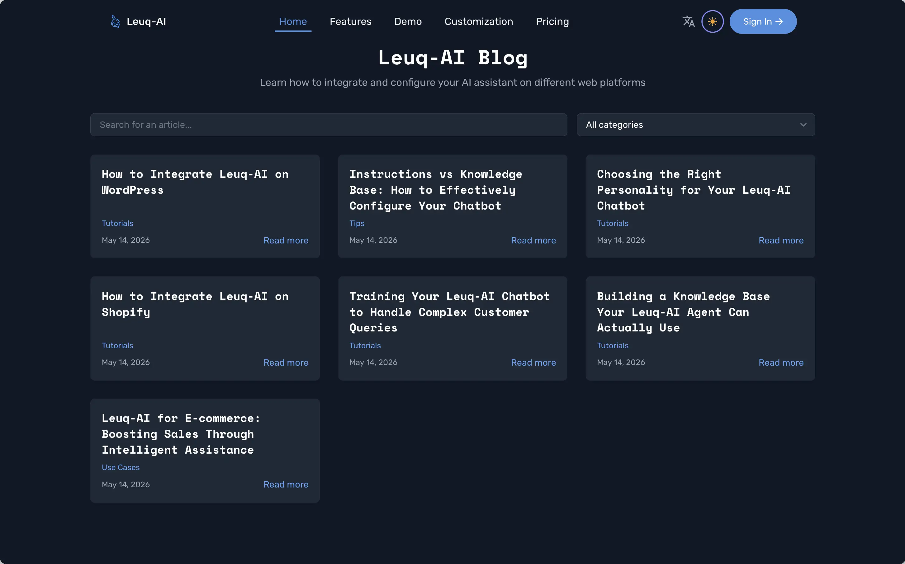Blog integrated into the SaaS platform