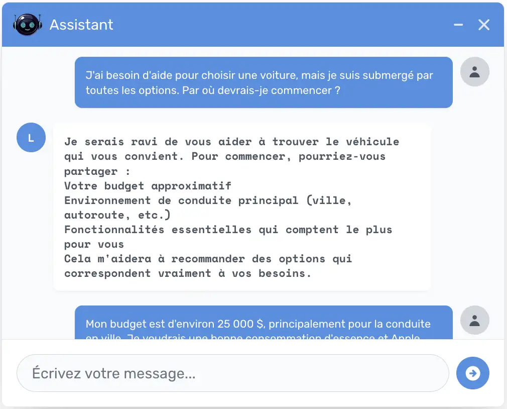 Chatbot interface with conversation example