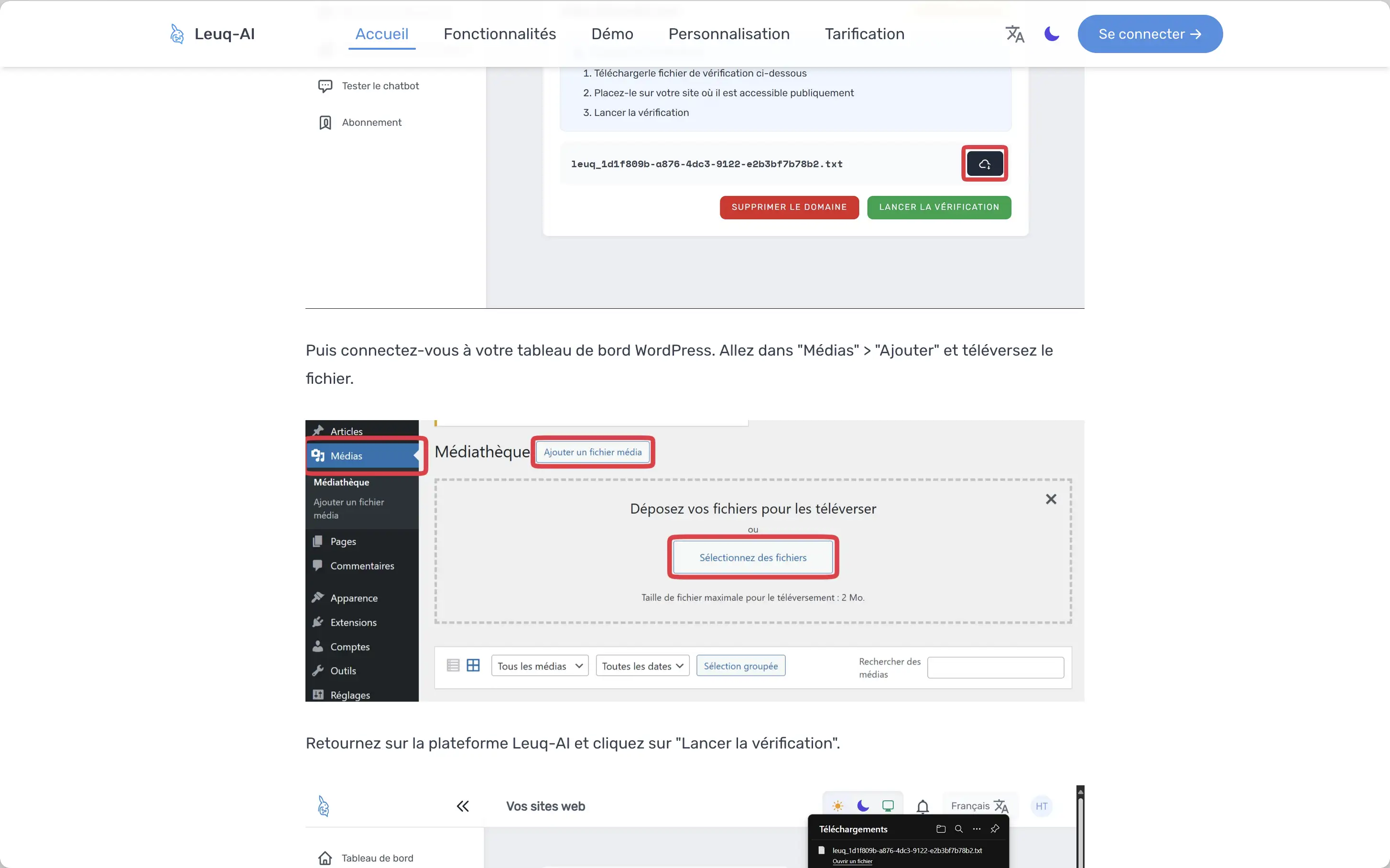 Step-by-step tutorial to configure the chatbot with WordPress